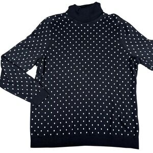 Lands End 1X 16W-18W Black White Polka Dot Supima Cotton Turtleneck Sweater